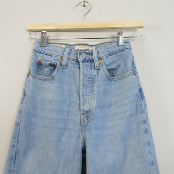 Levi's Ribcage Straight Women's Jeans 24 Blue Raw Hem Light Wash Denim Y2K 628 - Picture 9 of 14